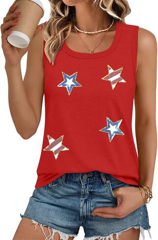 Top Flag Tank American Top Women 4th of July Tops Stars Starkin anquin anks Vestic O-teac tops daptiveless dops in Kuwait