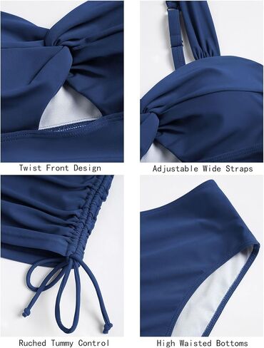 Zaful Women's Ruched Tankini Swimsuits Twist Front Front Suits بدلات الاستحمام مع ملابس السباحة البطن السفلية in Saudi Arabia