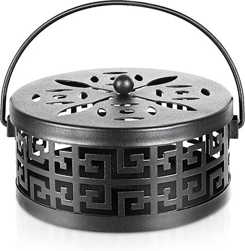 Exquisite Metal Mosquito Coil Holder Long-Lasting Coil Incense Burner for Indoor and Outdoor (Black) in Kuwait