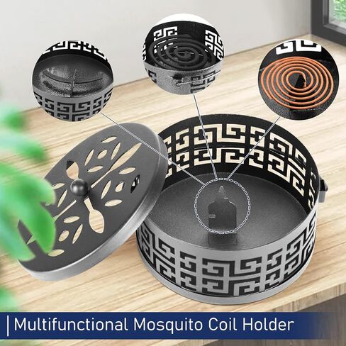 Exquisite Metal Mosquito Coil Holder Long-Lasting Coil Incense Burner for Indoor and Outdoor (Black) in Kuwait