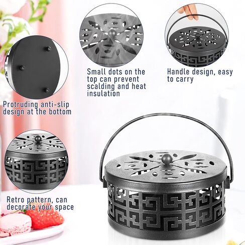 Exquisite Metal Mosquito Coil Holder Long-Lasting Coil Incense Burner for Indoor and Outdoor (Black) in Kuwait