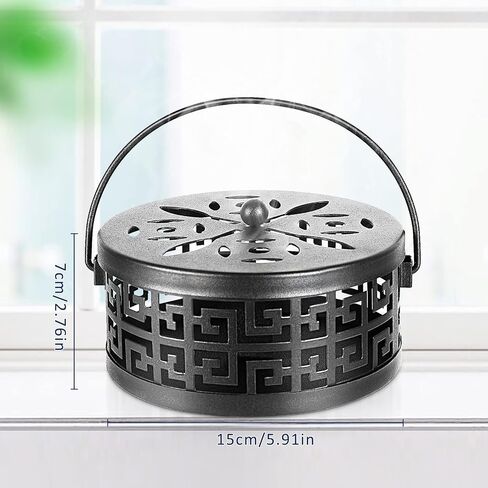 Exquisite Metal Mosquito Coil Holder Long-Lasting Coil Incense Burner for Indoor and Outdoor (Black) in Kuwait