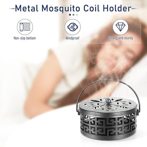 Exquisite Metal Mosquito Coil Holder Long-Lasting Coil Incense Burner for Indoor and Outdoor (Black) in Kuwait