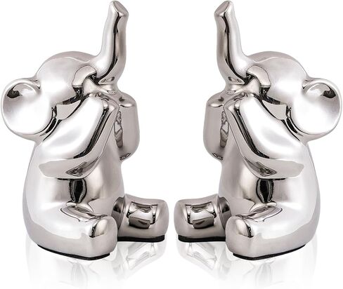 Loving Pair of Small Silver Elephant Statues Silver Home Decor Modern Boho Style Figurine Decorative Ornaments for Living Room, Bedroom, Office Desktop, Cabinets, Shelf in Kuwait
