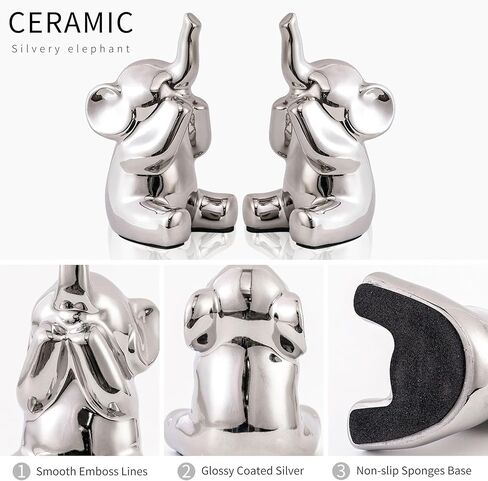 Loving Pair of Small Silver Elephant Statues Silver Home Decor Modern Boho Style Figurine Decorative Ornaments for Living Room, Bedroom, Office Desktop, Cabinets, Shelf in Kuwait