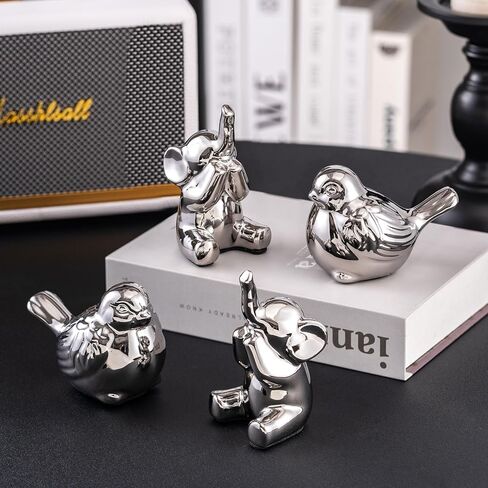 Loving Pair of Small Silver Elephant Statues Silver Home Decor Modern Boho Style Figurine Decorative Ornaments for Living Room, Bedroom, Office Desktop, Cabinets, Shelf in Kuwait