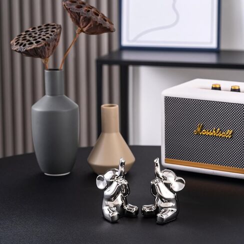 Loving Pair of Small Silver Elephant Statues Silver Home Decor Modern Boho Style Figurine Decorative Ornaments for Living Room, Bedroom, Office Desktop, Cabinets, Shelf in Kuwait