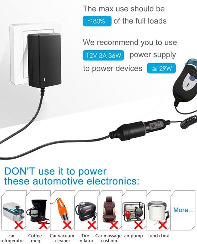 ALITOVE AC to DC Converter 12V 8A 96W, 100V-240V to 12V Power Supply Adapter Car Cigarette Lighter Socket, AC/DC Transformer for Portable Cooler Warmer, Air Compressor,Other Car Devices Under 96W in Kuwait