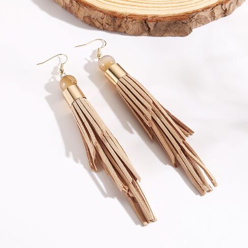 Coiris Boho Leather Layered Tassel Earrings for Women Lightweight Leather Fringe Dangle Earrings Handmade Bohemian Summer Beach Western Drop Earrings for Women in Saudi Arabia