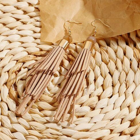 Coiris Boho Leather Layered Tassel Earrings for Women Lightweight Leather Fringe Dangle Earrings Handmade Bohemian Summer Beach Western Drop Earrings for Women in Saudi Arabia