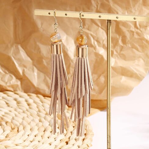 Coiris Boho Leather Layered Tassel Earrings for Women Lightweight Leather Fringe Dangle Earrings Handmade Bohemian Summer Beach Western Drop Earrings for Women in Saudi Arabia