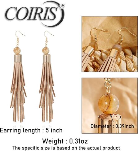 Coiris Boho Leather Layered Tassel Earrings for Women Lightweight Leather Fringe Dangle Earrings Handmade Bohemian Summer Beach Western Drop Earrings for Women in Saudi Arabia