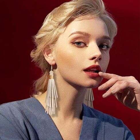 Coiris Boho Leather Layered Tassel Earrings for Women Lightweight Leather Fringe Dangle Earrings Handmade Bohemian Summer Beach Western Drop Earrings for Women in Saudi Arabia