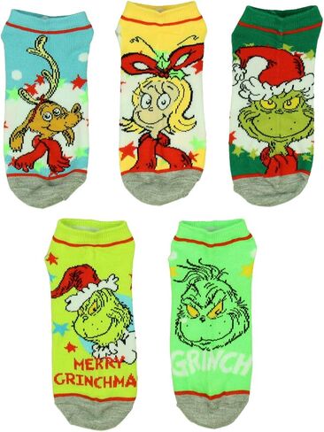 Bioworld Dr. Seuss GRINCH Santa Christmas Naughty or Nice Low Cut Ankle Socks 5 Pack in Saudi Arabia
