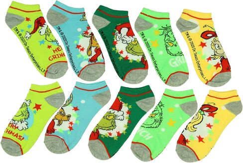 Bioworld Dr. Seuss GRINCH Santa Christmas Naughty or Nice Low Cut Ankle Socks 5 Pack in Saudi Arabia
