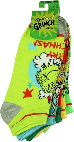 Bioworld Dr. Seuss GRINCH Santa Christmas Naughty or Nice Low Cut Ankle Socks 5 Pack in Saudi Arabia