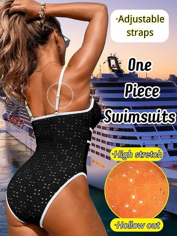 Womens One Piece Cutout Swimsuit, Sexy Tummy Control Bathing Suit, Color Block Monokini, 2025 Retro Swimwear in Saudi Arabia