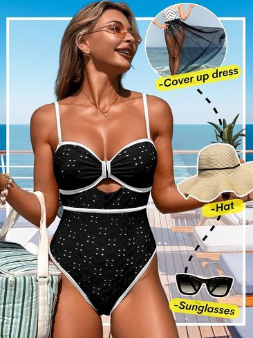 Womens One Piece Cutout Swimsuit, Sexy Tummy Control Bathing Suit, Color Block Monokini, 2025 Retro Swimwear in Saudi Arabia
