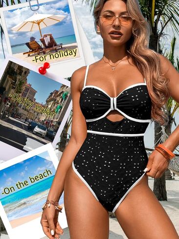 Womens One Piece Cutout Swimsuit, Sexy Tummy Control Bathing Suit, Color Block Monokini, 2025 Retro Swimwear in Saudi Arabia