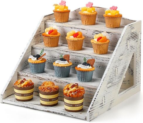 Jetec 4 Tier Wood Cupcake Stands Retail Wooden Display Baby Shower Party Riser Rustic Dessert Holder Craft Fair Rack Soap Stand for Shows Cupcakes Candy wedding Party(Retro White) in Saudi Arabia