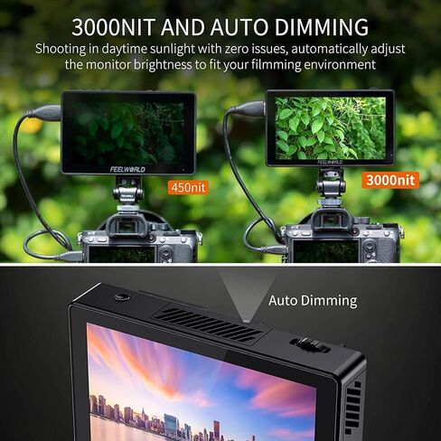 FEELWORLD 1600Nit 4k Ultra Bright Camera Video Monitor 5.5 Inch HDMI Touch Screen DSLR Field Monitor 1920x1200 IPS F970 External Power and Install Kit in Saudi Arabia