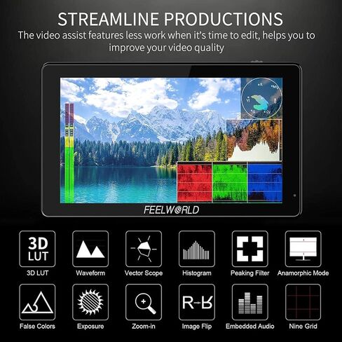 FEELWORLD 1600Nit 4k Ultra Bright Camera Video Monitor 5.5 Inch HDMI Touch Screen DSLR Field Monitor 1920x1200 IPS F970 External Power and Install Kit in Saudi Arabia