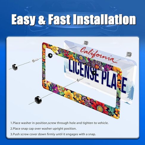 Bright Flowers Colorful Floral License Plate Frame Flower License Plate Stainless Steel Funny License Plate Holder for Women Cute Car Accessory Decoration 12.3" x 6.3" in Saudi Arabia
