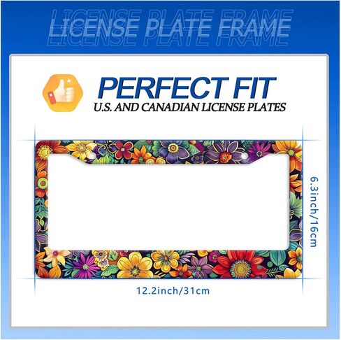 Bright Flowers Colorful Floral License Plate Frame Flower License Plate Stainless Steel Funny License Plate Holder for Women Cute Car Accessory Decoration 12.3" x 6.3" in Saudi Arabia