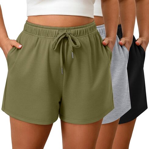 3 Pack Plus Size Women's Drawstring Sweat Shorts Athletic Workout Comfy Lounge Shorts with Pockets in Saudi Arabia
