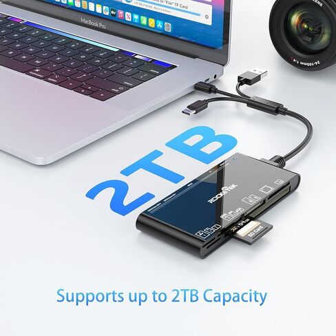 7-in-3 Lightning & USB-C & USB3.0 Multi Card Reader, SD CF XD MS Micro SD TF Card Reader for iPhone/iPad, Memory Card Reader High-Speed Trail Camera Viewer, Plug and Play, Simultaneously Read/Write in Saudi Arabia