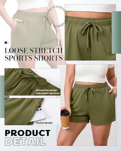 3 Pack Plus Size Women's Drawstring Sweat Shorts Athletic Workout Comfy Lounge Shorts with Pockets in Saudi Arabia