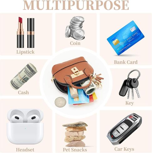 Wozeah Mini Backpack Keychain for Women ، Small Change Pouch Coin Purse Zipper with Card Card Lipstick Cosmetics Bag （Coffee） in Kuwait