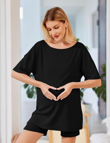 Ekouaer Womens 2 قطعة صالة مجموعة 2025 ملابس الصيف كبيرة الحجم v العنق Tshirts راكب الدراجة النارية قصيرة المطار المريحة صالة المطار in Saudi Arabia