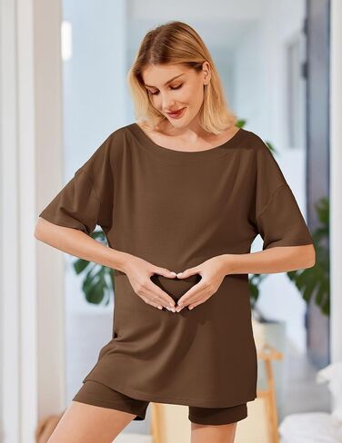 Ekouaer Womens 2 Piece Lounge Set 2025 Summer Outfits Oversized V Neck Tshirts Biker Short Comfy Airport Loungewear in Kuwait
