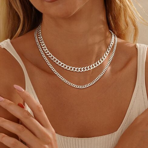 Moodear Gold Layered Necklace for Women Trendy 14K Dainty Chunky Gold/Sliver Chain Necklace Cuban Link Chain Choker Necklace for Women Fashion Jewelry in Saudi Arabia