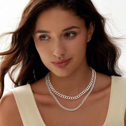 Moodear Gold Layered Necklace for Women Trendy 14K Dainty Chunky Gold/Sliver Chain Necklace Cuban Link Chain Choker Necklace for Women Fashion Jewelry in Saudi Arabia