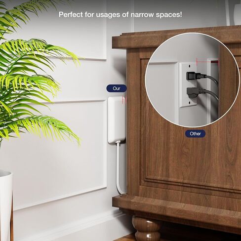 سلك توصيل مسطح لقطاع الطاقة بطول 3 أقدام - موسع منفذ حائط أبيض رفيع للغاية 3 منافذ مع غطاء حماية للأطفال للمطبخ، خلف التلفزيون، غرفة النوم، مدرج في قائمة ETL in Kuwait