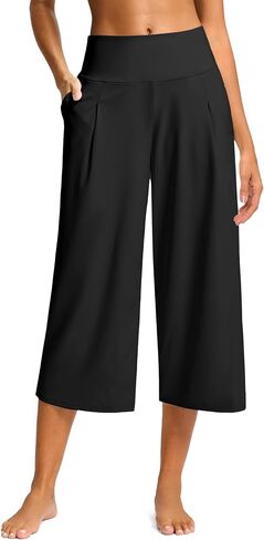 SANTINY Capri Pants for Women Wide Leg Yoga Casual Cropped Pants with Pockets Loose Tummy Control High Waist Capris in Saudi Arabia