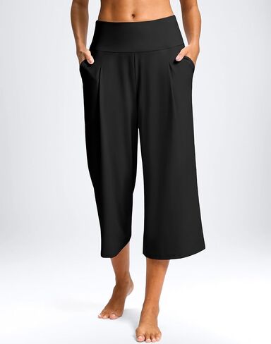SANTINY Capri Pants for Women Wide Leg Yoga Casual Cropped Pants with Pockets Loose Tummy Control High Waist Capris in Saudi Arabia