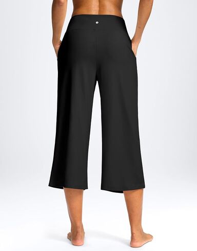 SANTINY Capri Pants for Women Wide Leg Yoga Casual Cropped Pants with Pockets Loose Tummy Control High Waist Capris in Saudi Arabia