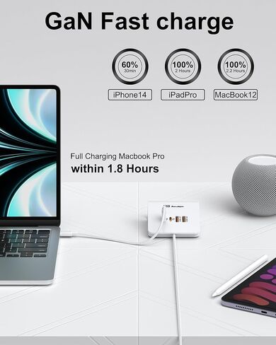 محطة شحن WUKUR USB بقدرة 45 وات و4 منافذ USB وUSB C لأجهزة متعددة وأجهزة الكمبيوتر المحمول وأجهزة الكمبيوتر اللوحية وأجهزة Macbook وiPhone 14/14 Pro/ 14 Pro max وما إلى ذلك in Kuwait