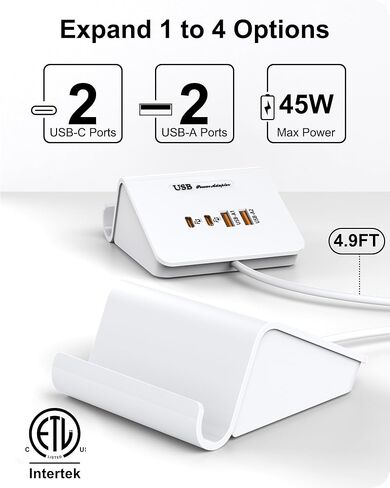 محطة شحن WUKUR USB بقدرة 45 وات و4 منافذ USB وUSB C لأجهزة متعددة وأجهزة الكمبيوتر المحمول وأجهزة الكمبيوتر اللوحية وأجهزة Macbook وiPhone 14/14 Pro/ 14 Pro max وما إلى ذلك in Kuwait