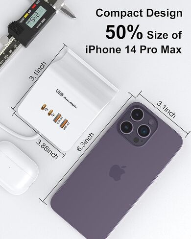 محطة شحن WUKUR USB بقدرة 45 وات و4 منافذ USB وUSB C لأجهزة متعددة وأجهزة الكمبيوتر المحمول وأجهزة الكمبيوتر اللوحية وأجهزة Macbook وiPhone 14/14 Pro/ 14 Pro max وما إلى ذلك in Kuwait