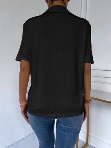 Verdusa Women's Zip Up Front Short Sleeve Polo Shirt Ribbed Tee Top in Saudi Arabia