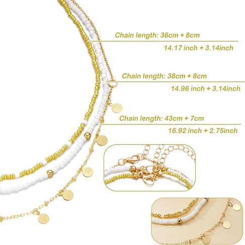 RINHOO FRIENDSHIP Bead Choker Necklace for Woman Bohemian Beaded Layered Summer Necklace Adjustable Beach Jewelry for Woman in Kuwait