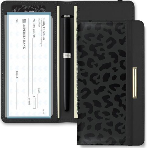 Letter Checkbook Cover, RFID Blocking Checkbook, Stylish, Lightweight, Slim Durable, Multi-Functional Checkbook Holder for Personal and Business Checks (Leopard-Black) in Kuwait