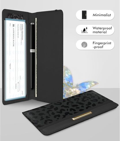 Letter Checkbook Cover, RFID Blocking Checkbook, Stylish, Lightweight, Slim Durable, Multi-Functional Checkbook Holder for Personal and Business Checks (Leopard-Black) in Kuwait
