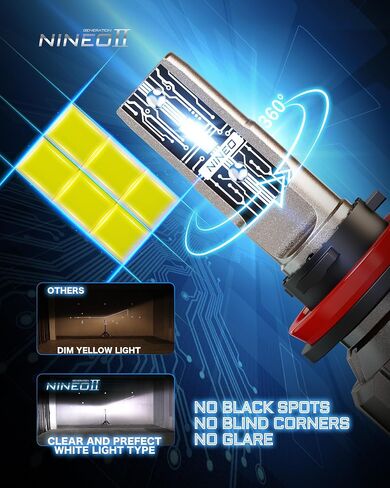 NINEO H11/H8/H9 Fog Light Bulbs, 60W 12000LM 300% Super Bright Cool White Windless Wireless In-Line Halogen Replacement (Pack of 2) in Saudi Arabia