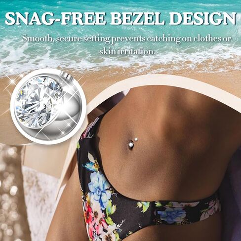 Titanium Belly Button Rings, 14G Belly Button Piercing 14mm 12mm 10mm 8mm Short Long Belly Ring Cubic Zirconia Internally Threaded Navel Piercing Jewelry for Women Men (Silver, 14g-12mm) in Kuwait