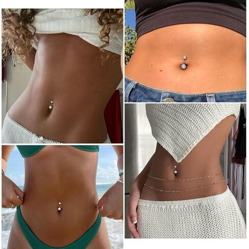 Titanium Belly Button Rings, 14G Belly Button Piercing 14mm 12mm 10mm 8mm Short Long Belly Ring Cubic Zirconia Internally Threaded Navel Piercing Jewelry for Women Men (Silver, 14g-12mm) in Kuwait